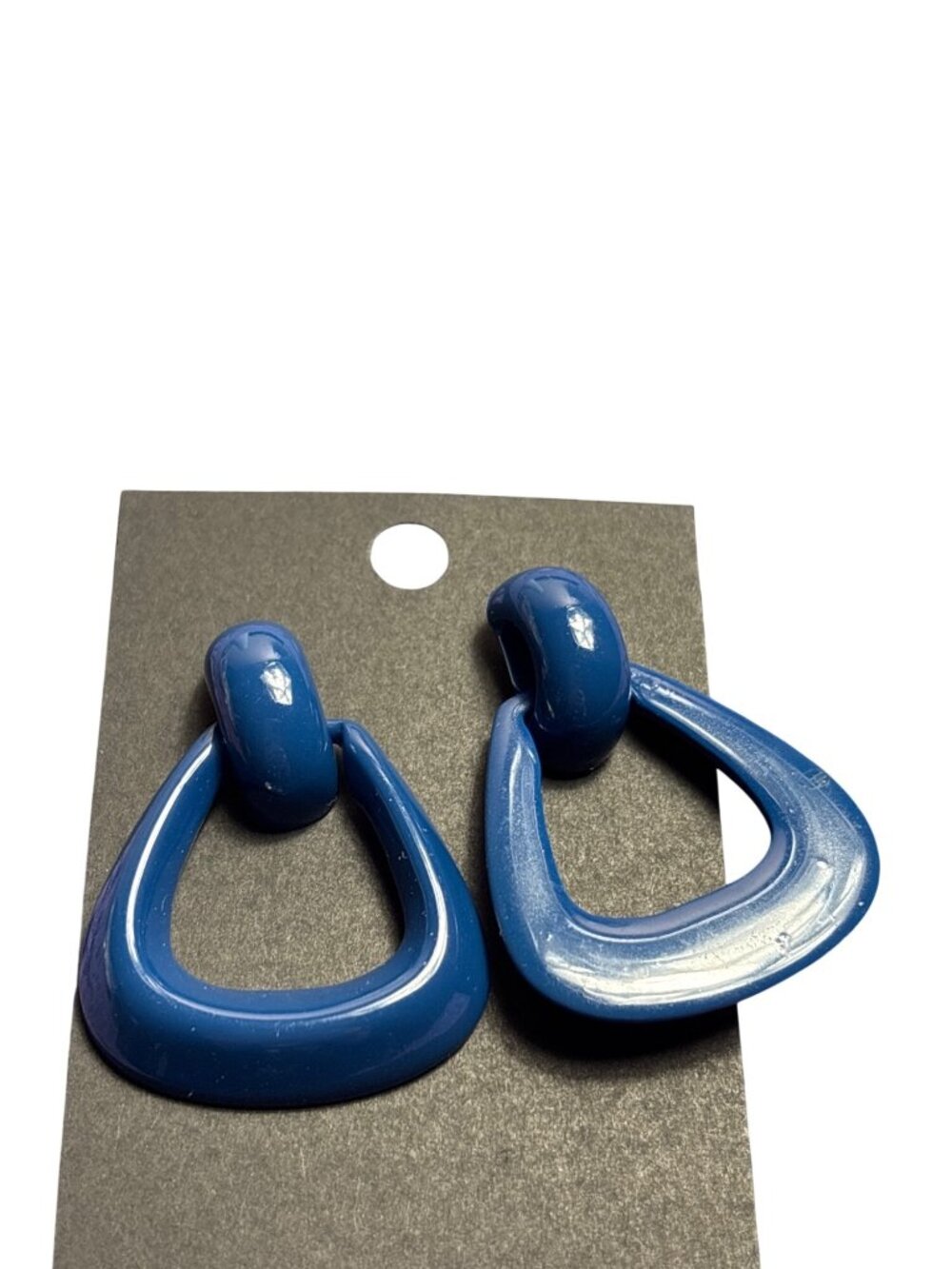Vintage Navy Blue Triangle Plastic Door Knocker Earrings 1.75 inches